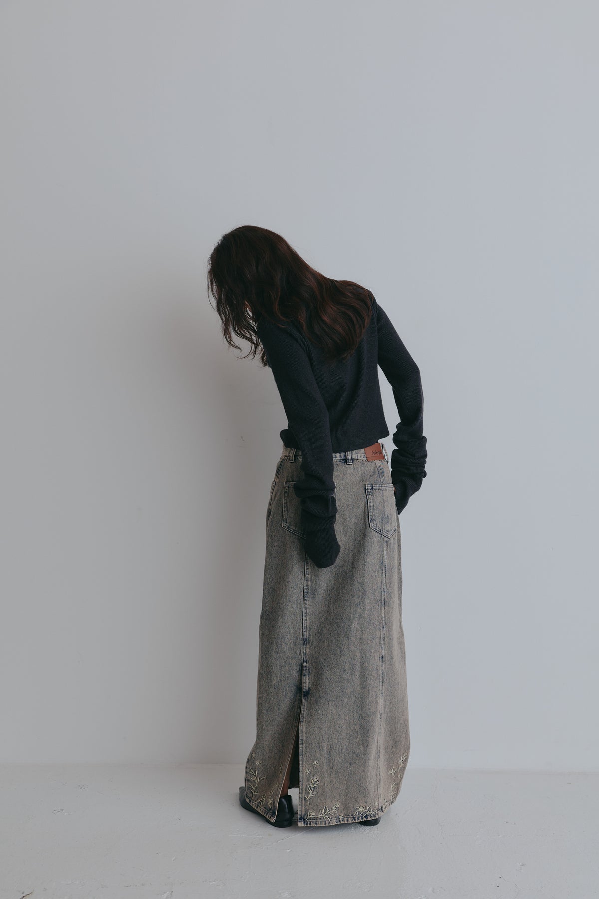 embroidered denim skirt