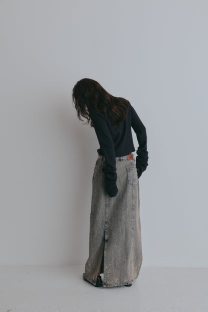 embroidered denim skirt