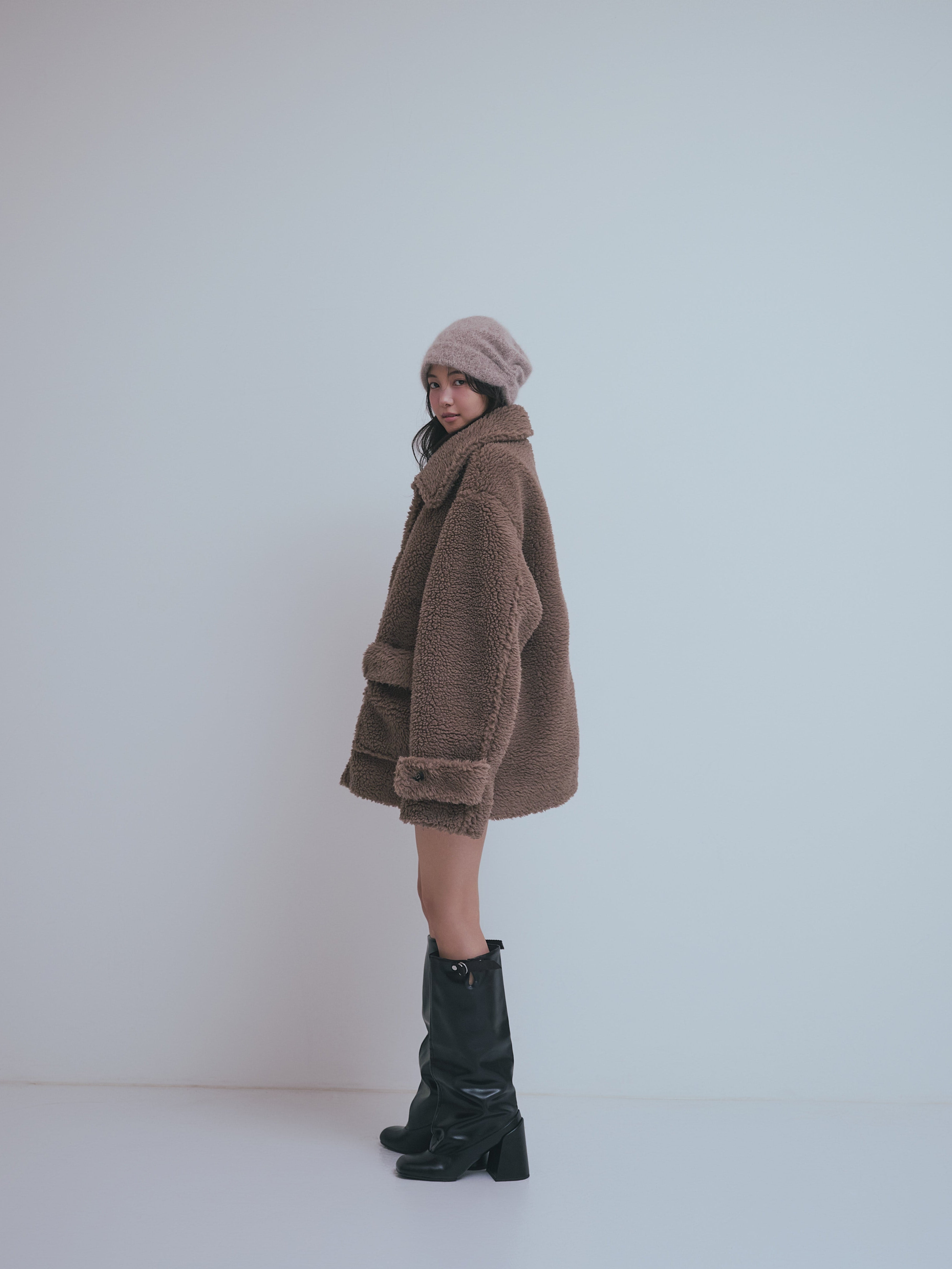 stand neck boa coat