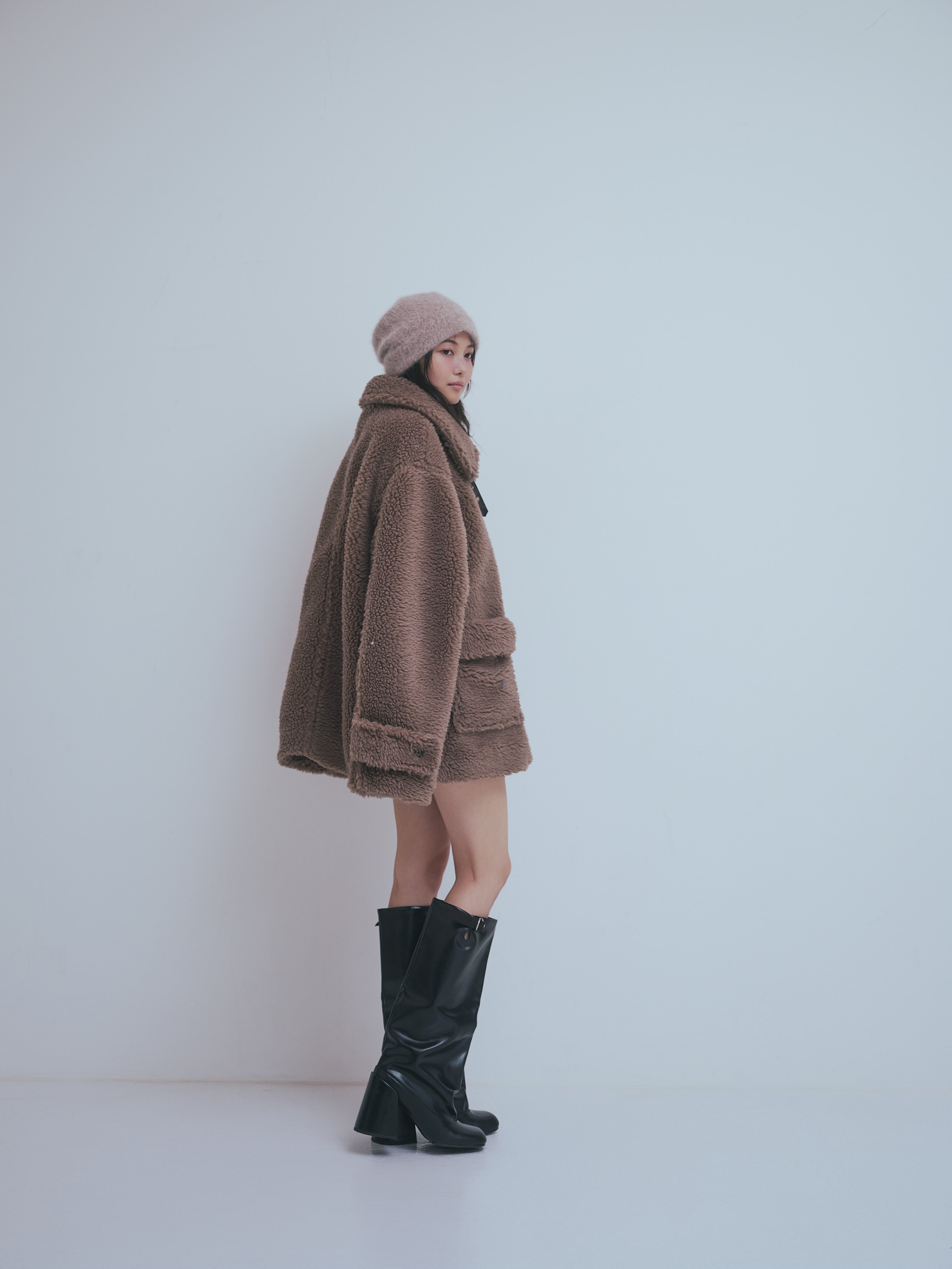 stand neck boa coat