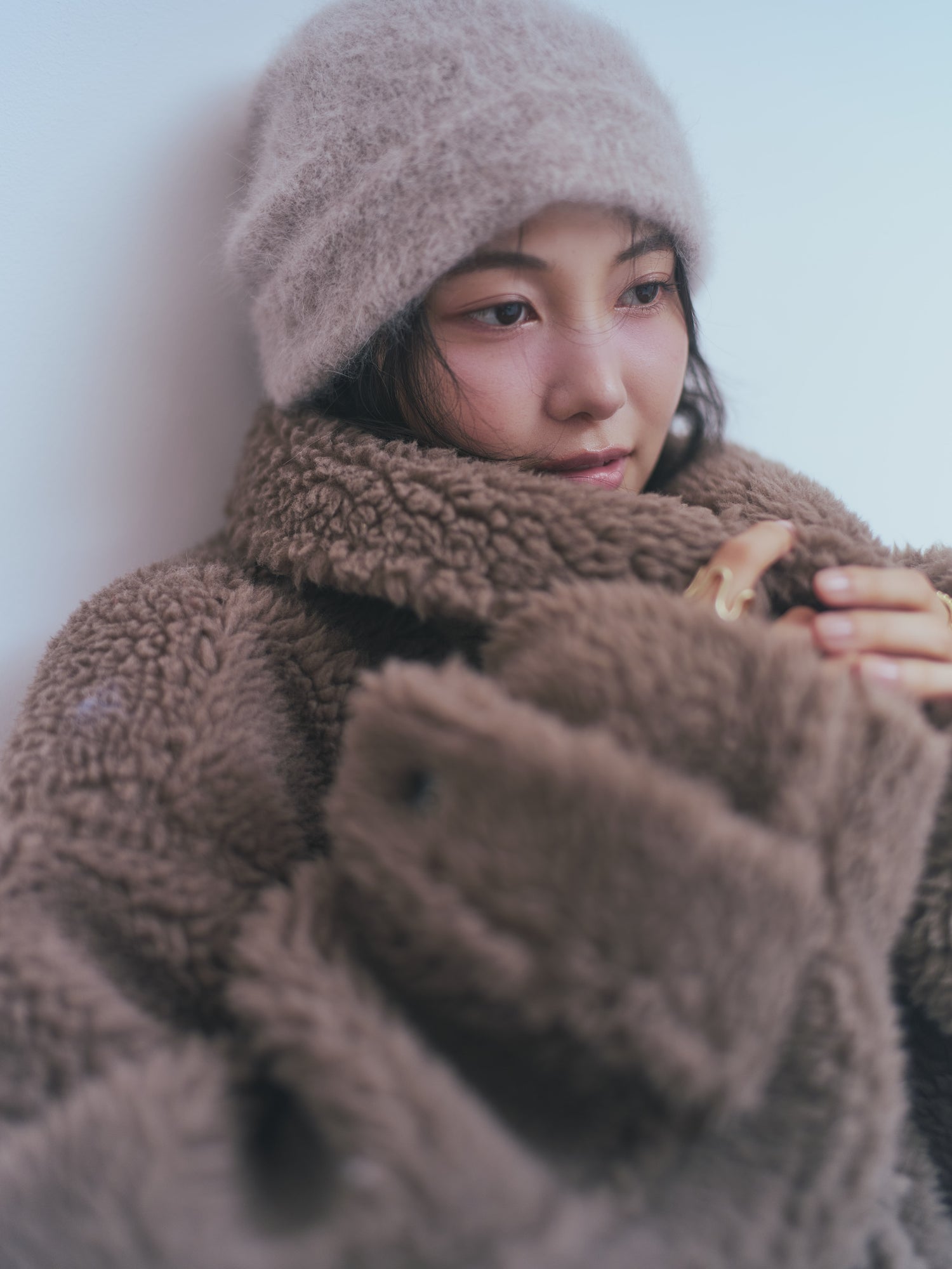 stand neck boa coat