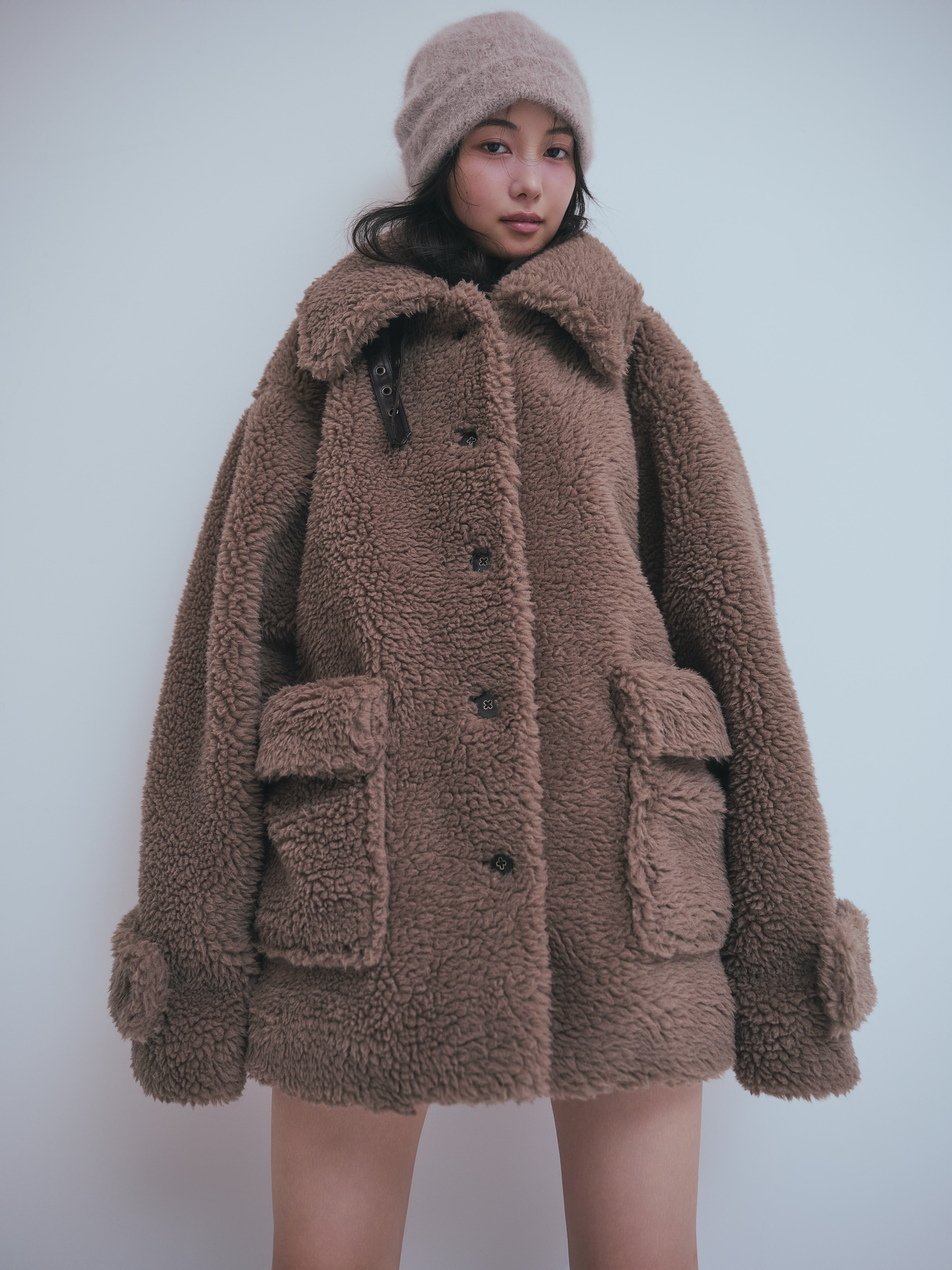 stand neck boa coat