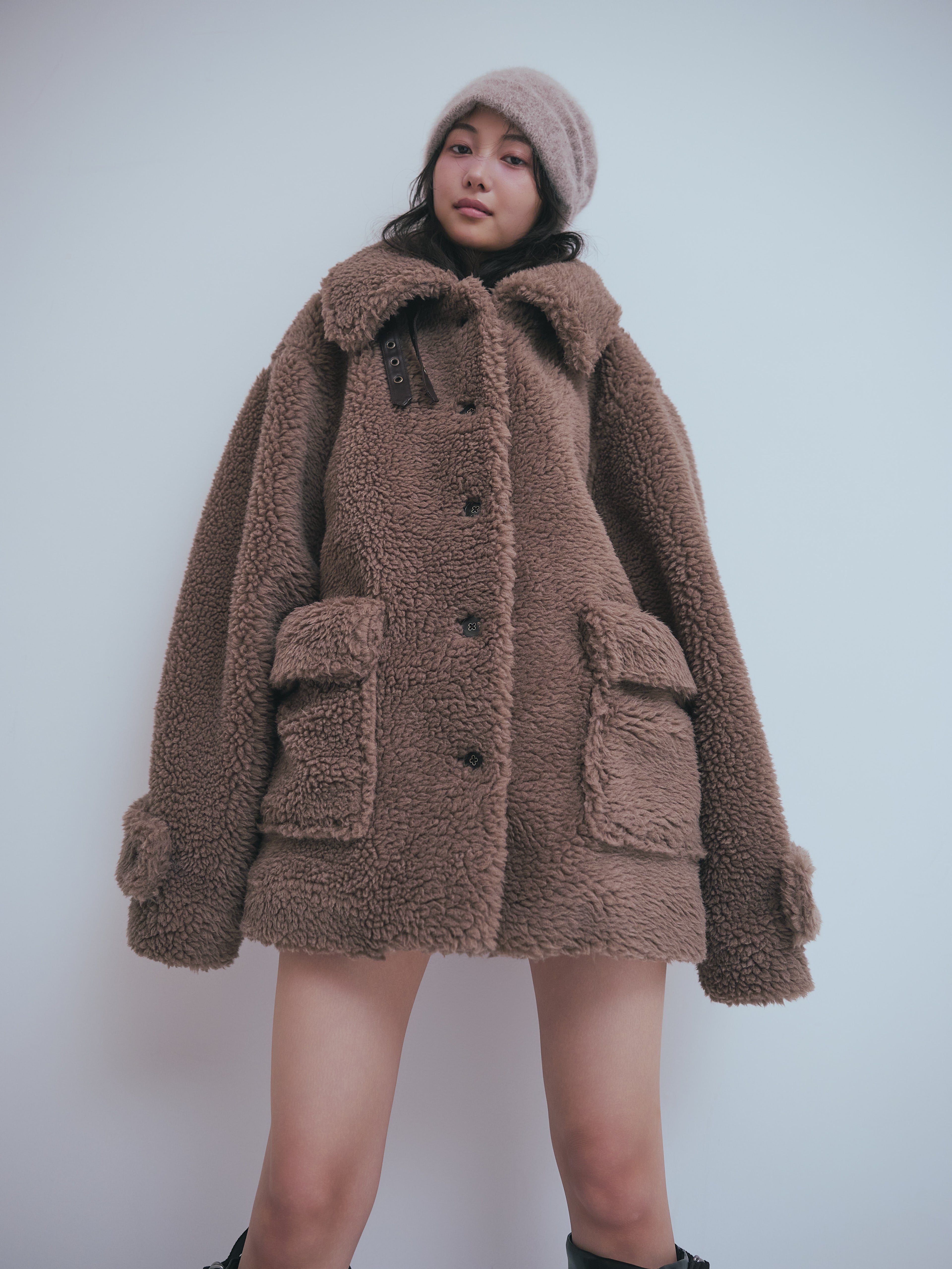 stand neck boa coat