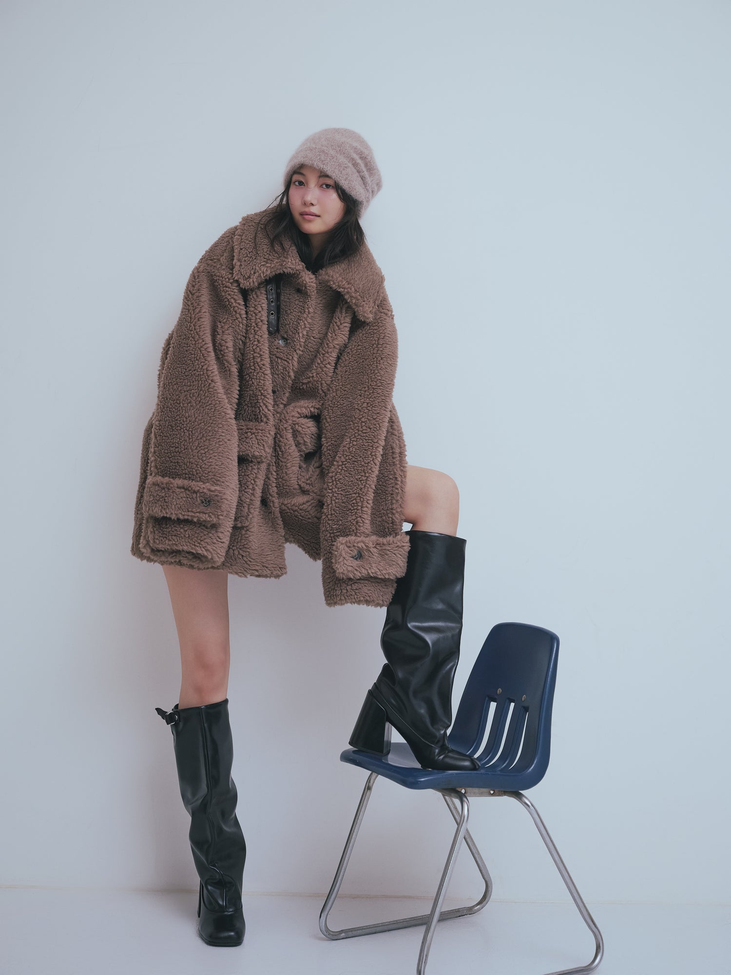 stand neck boa coat