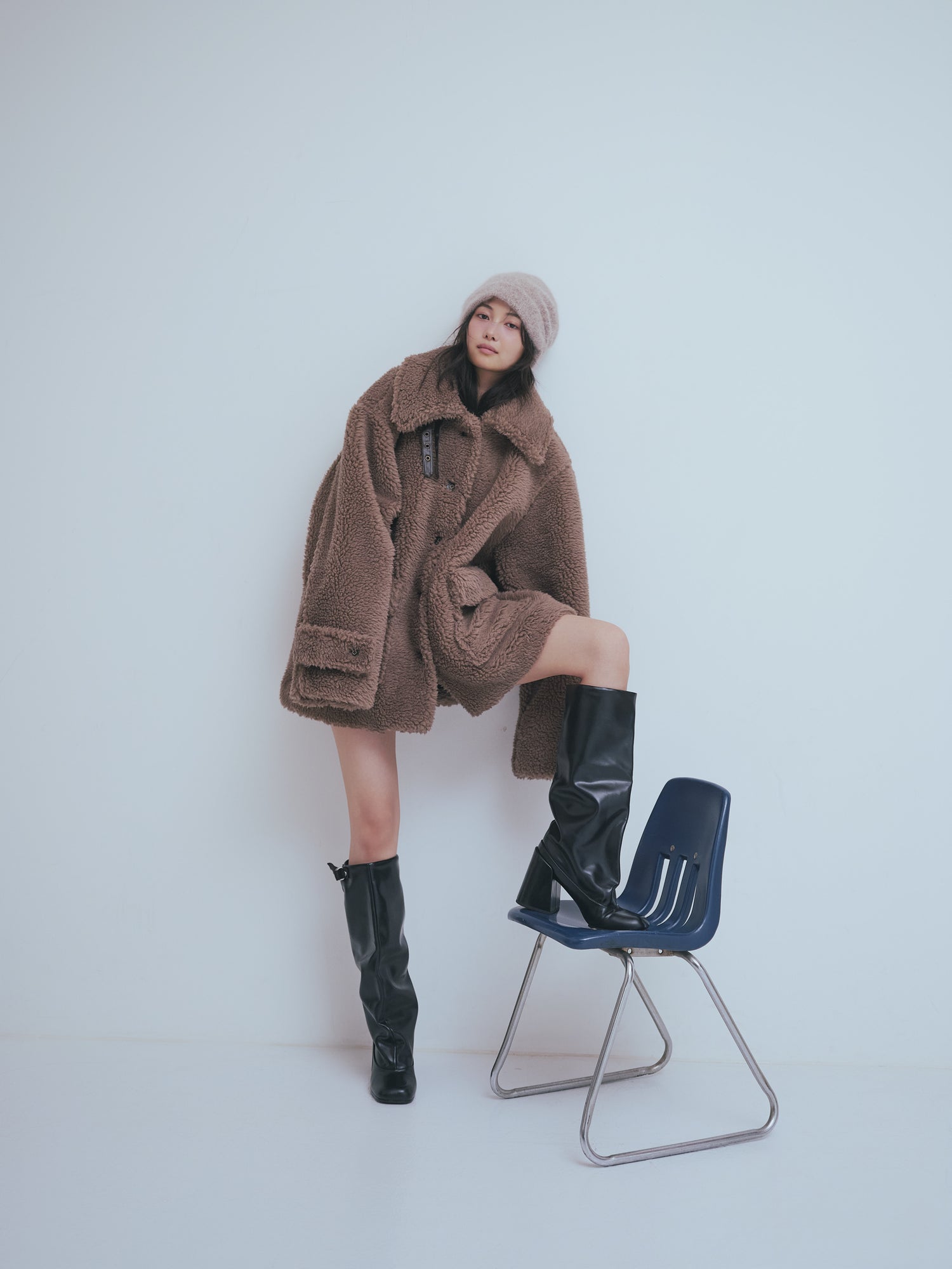 stand neck boa coat