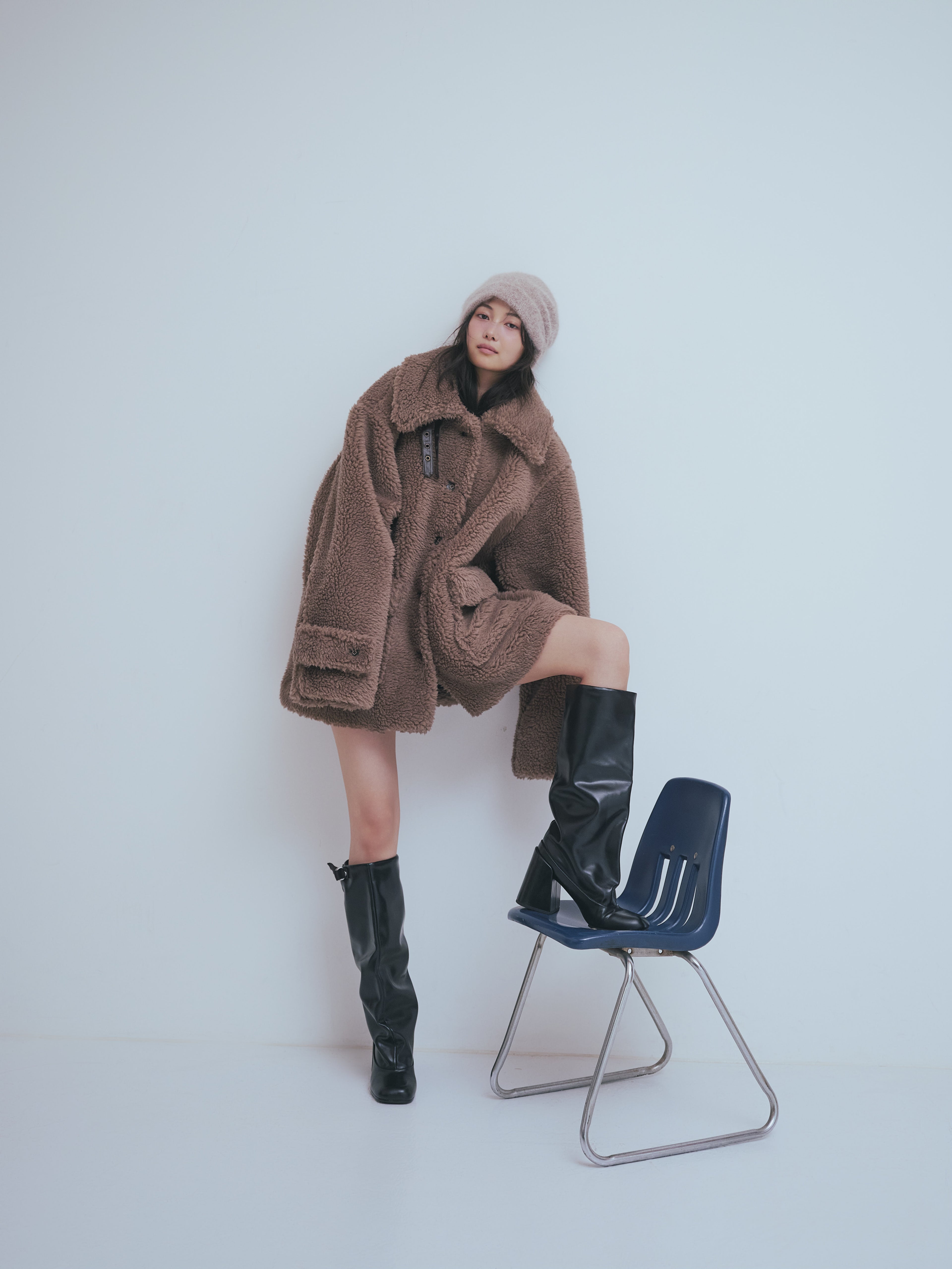 stand neck boa coat