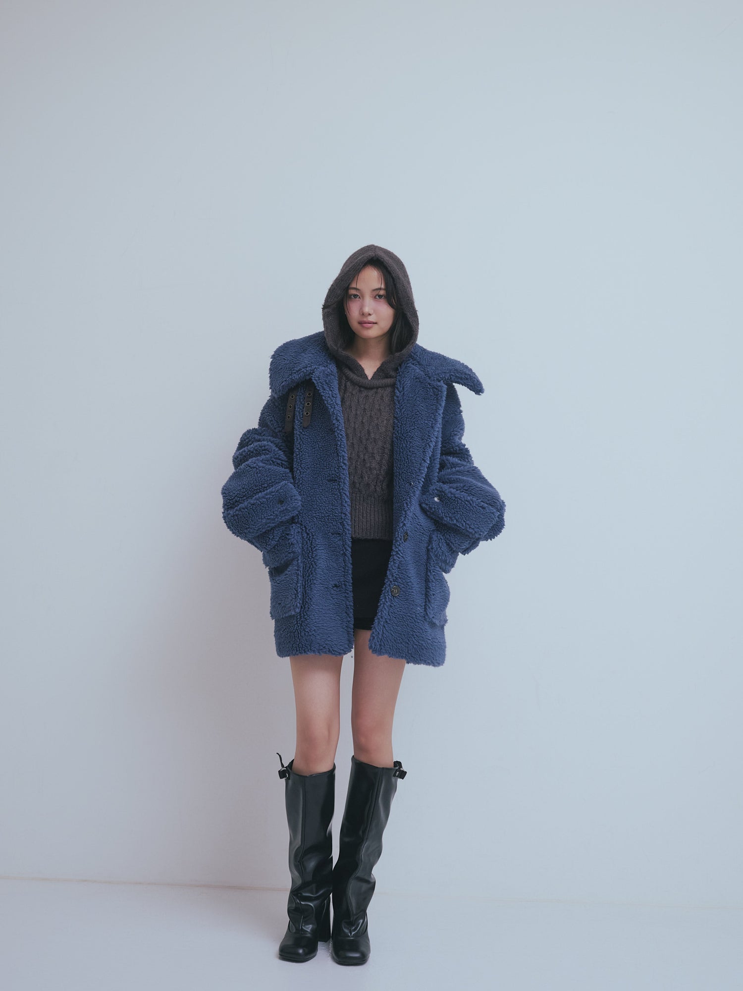 stand neck boa coat