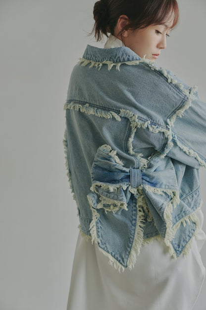 ribbon design denim jacket