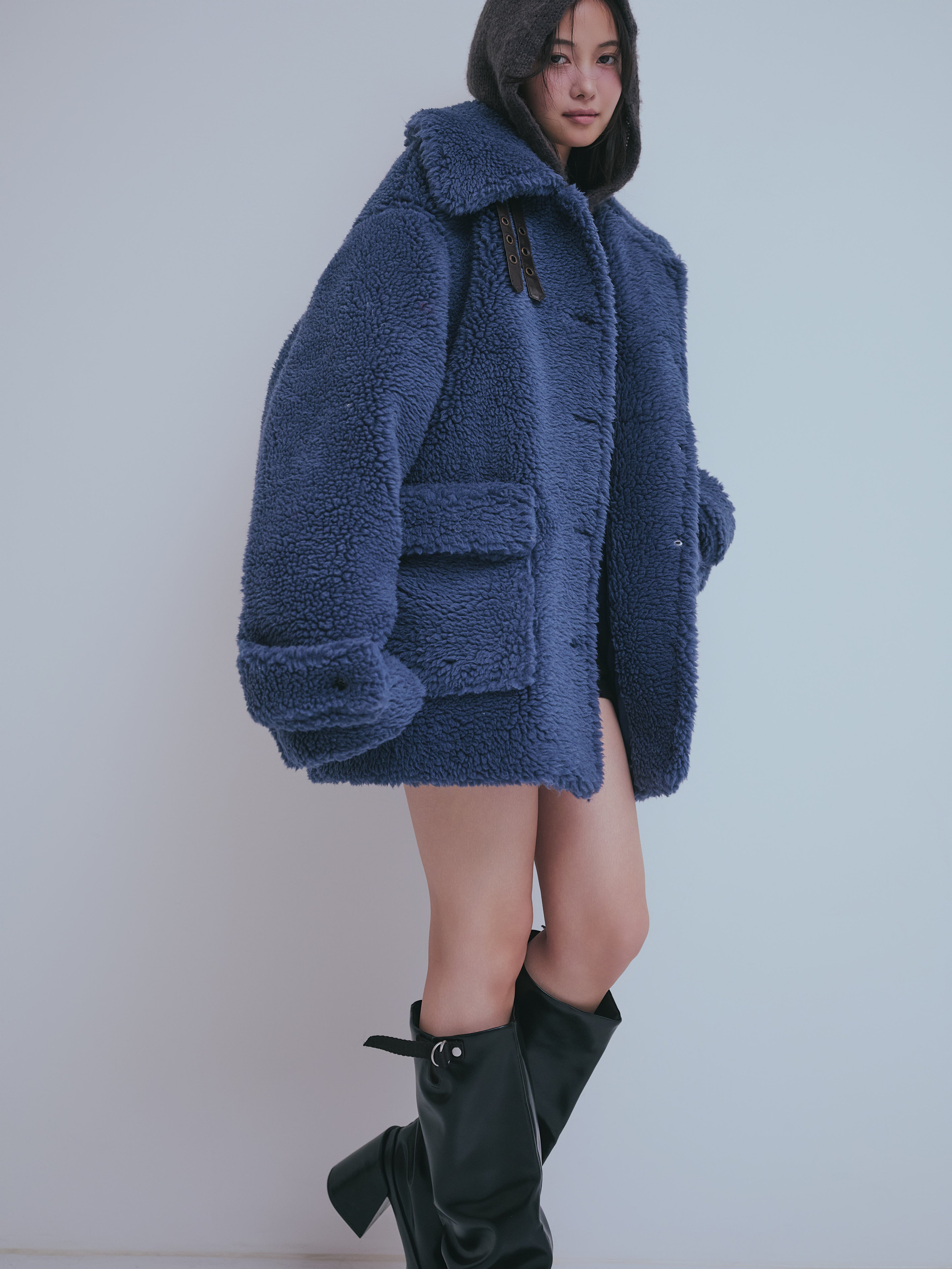 stand neck boa coat