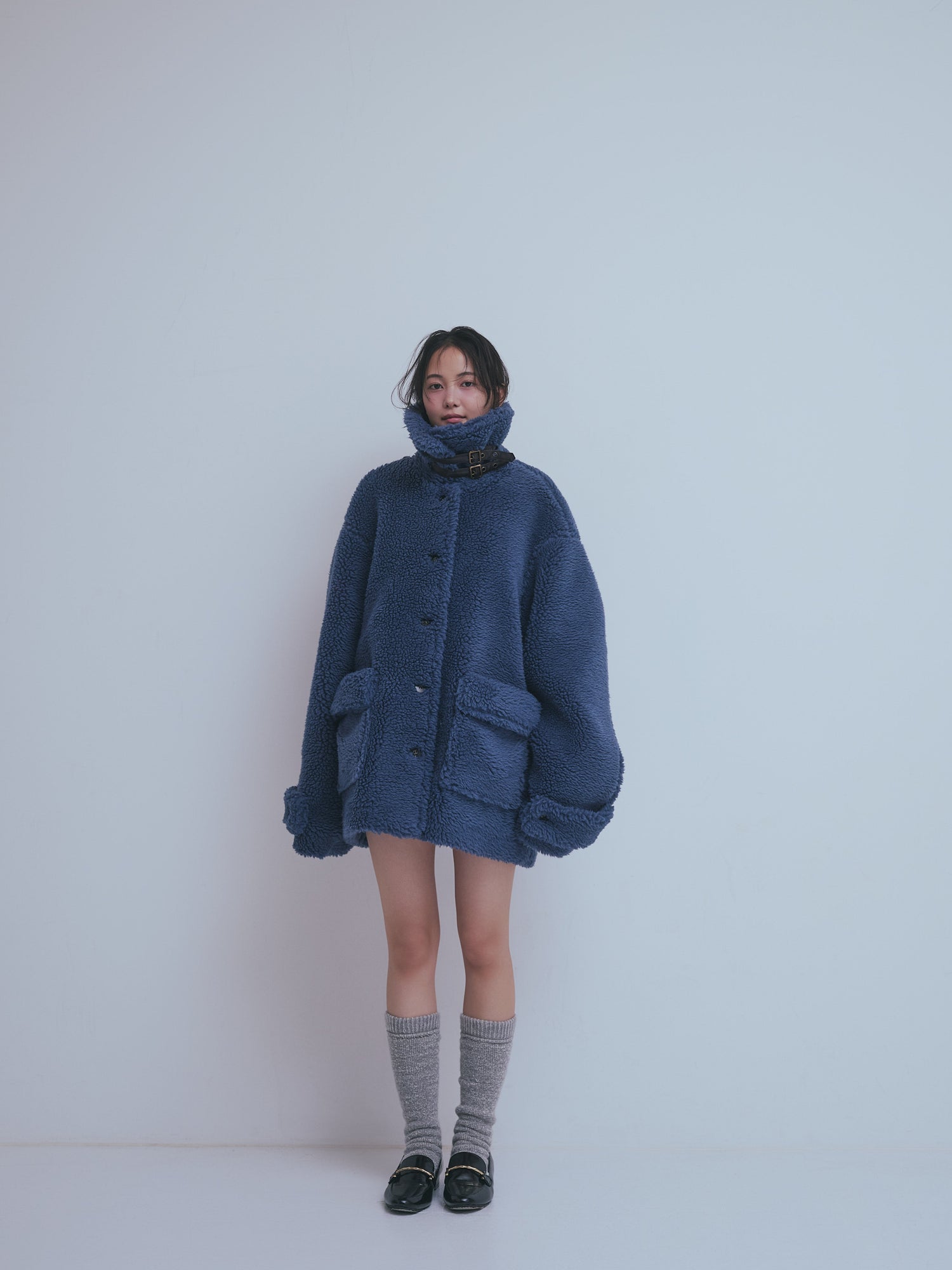 stand neck boa coat