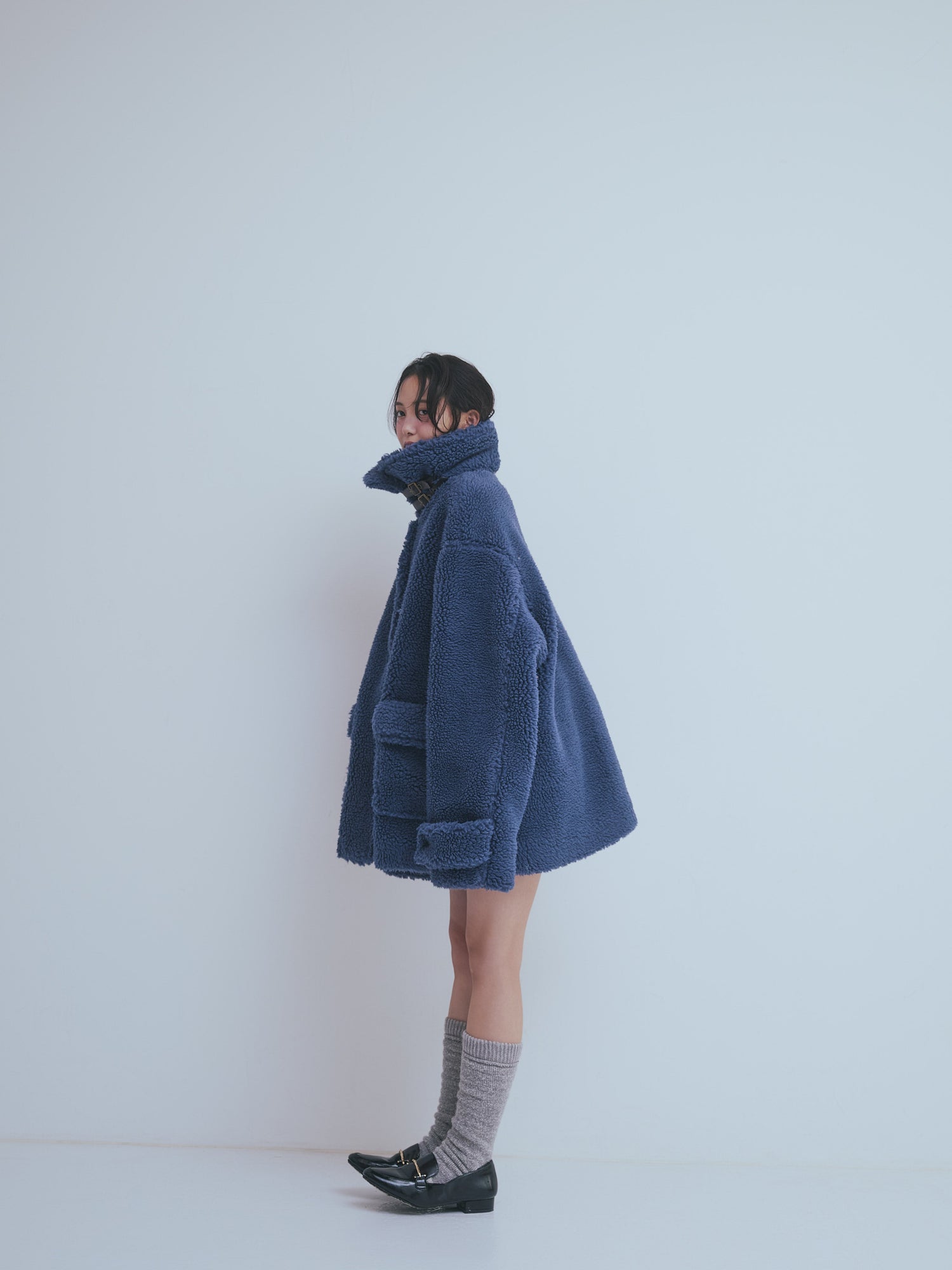 stand neck boa coat