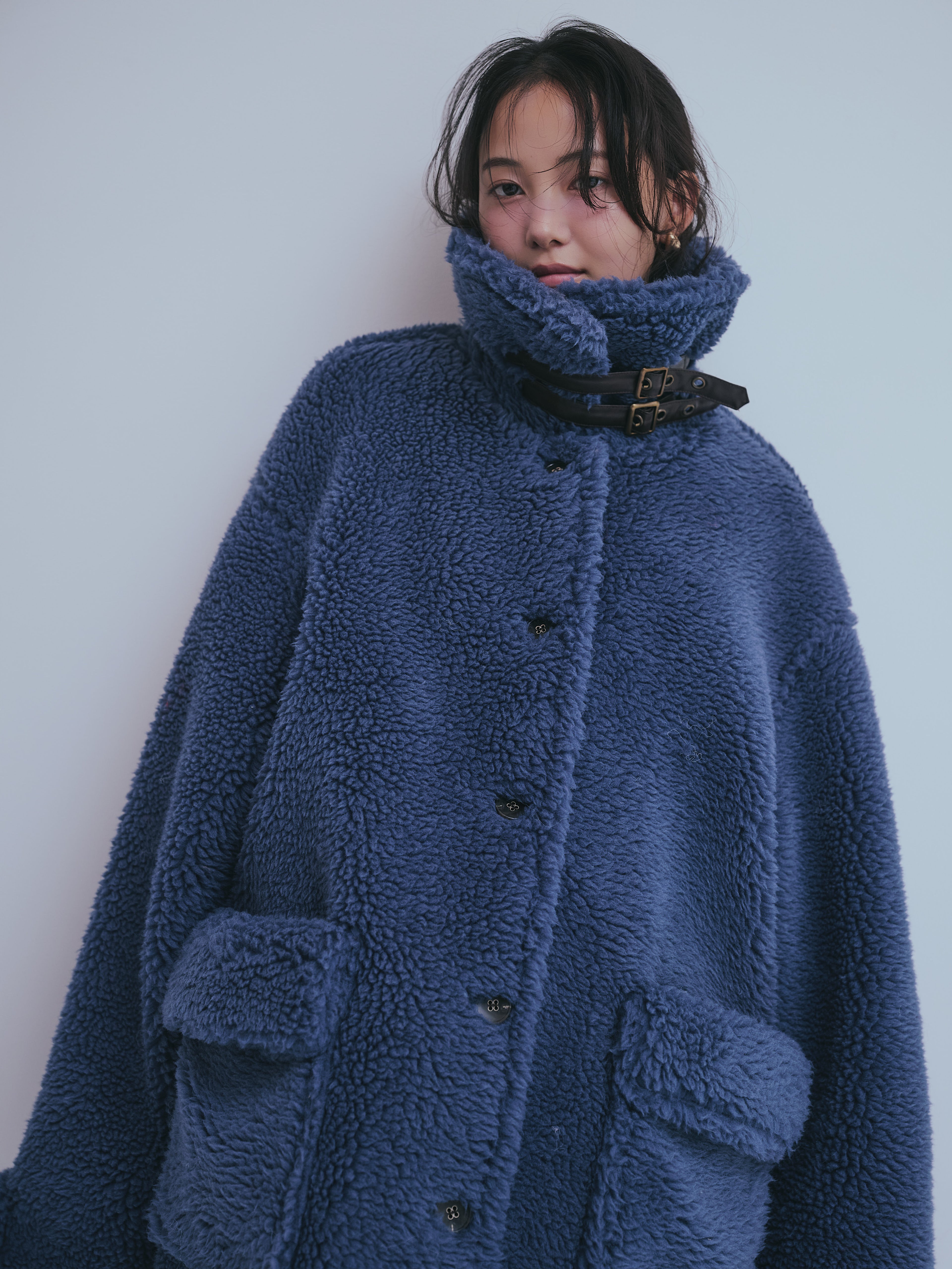 stand neck boa coat