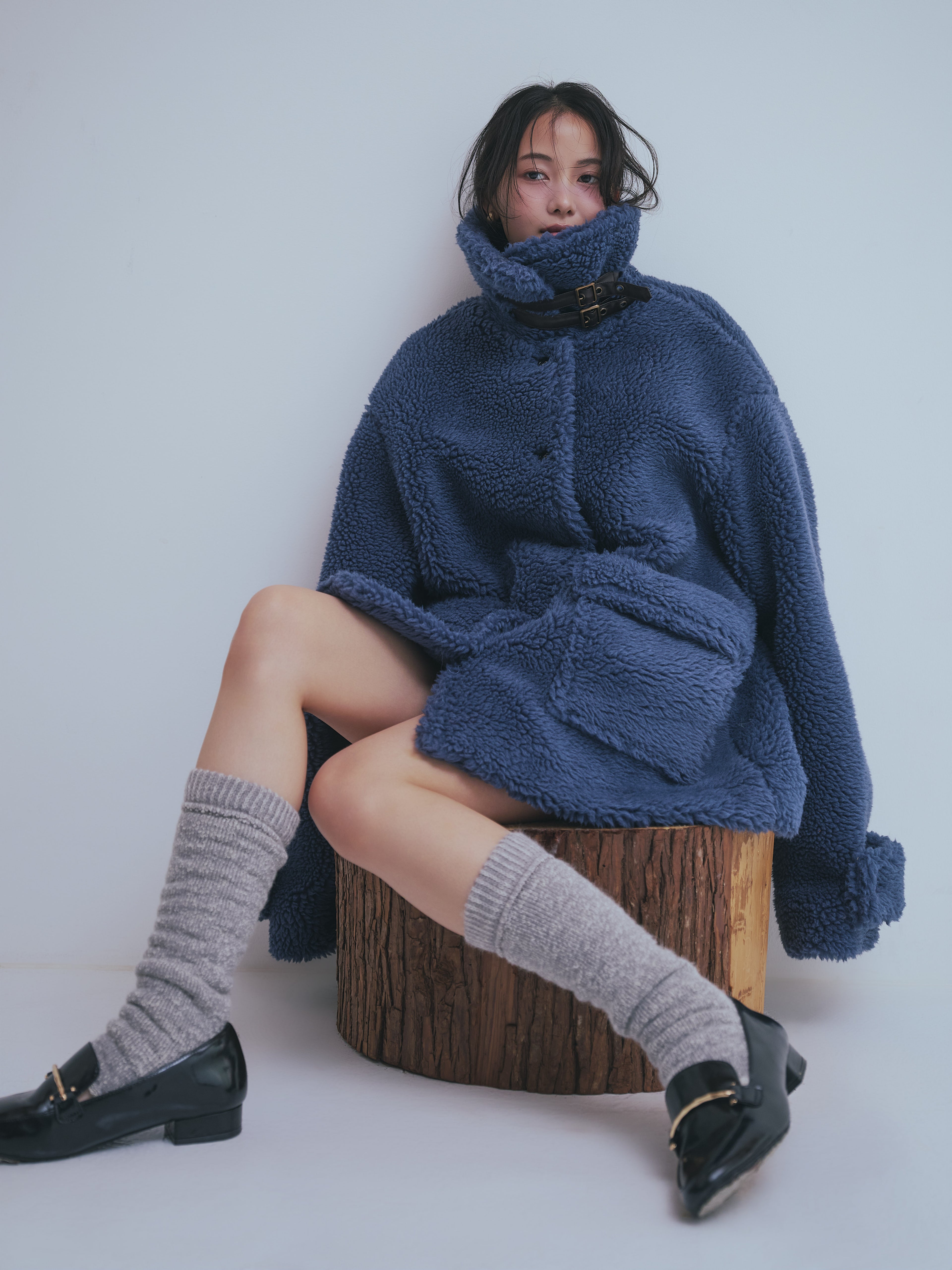 stand neck boa coat