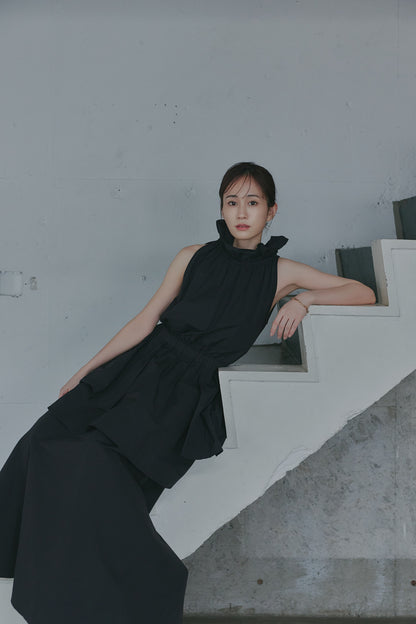 frill neck peplum one-piece