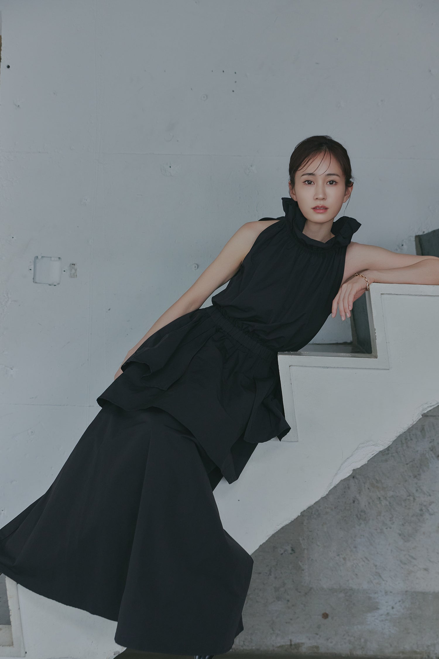 frill neck peplum one-piece