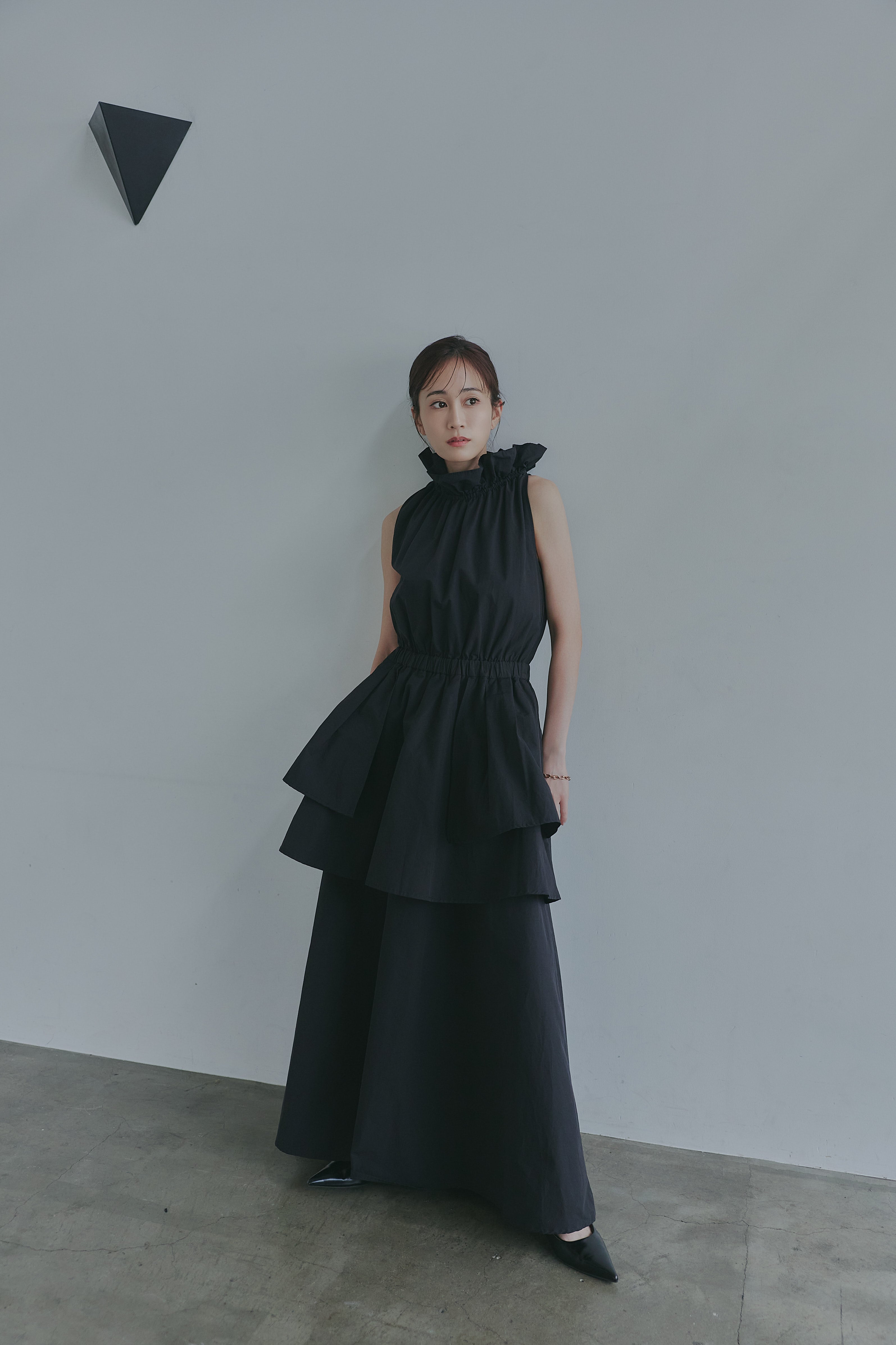 frill neck peplum one-piece