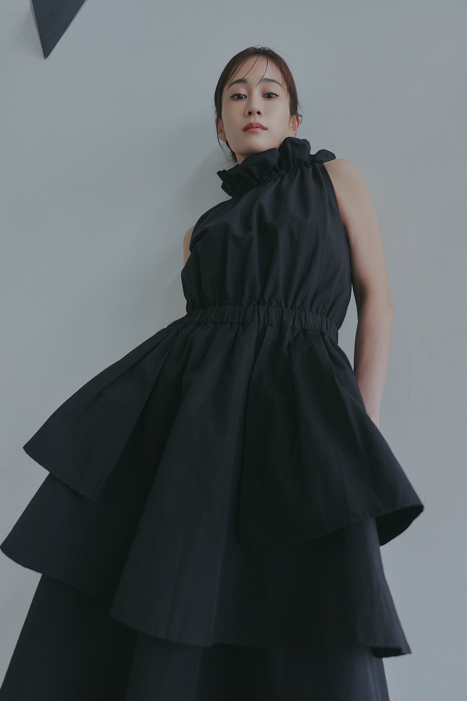 frill neck peplum one-piece