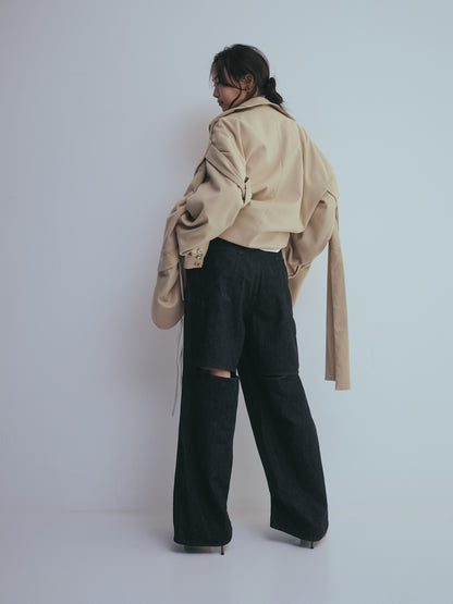back slit curve denim pants