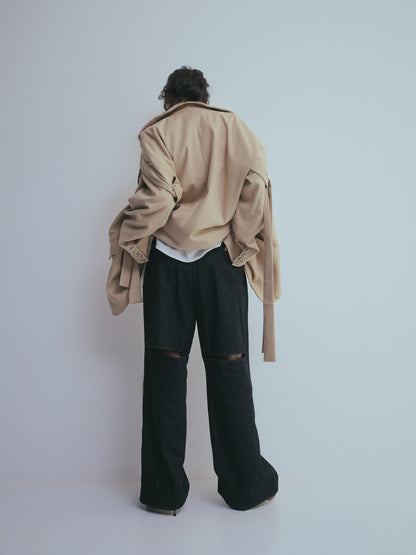 back slit curve denim pants