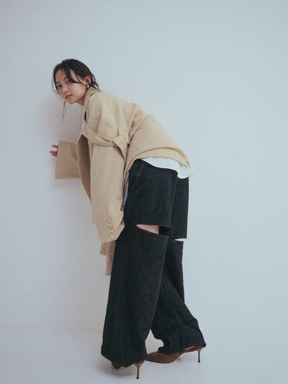 back slit curve denim pants