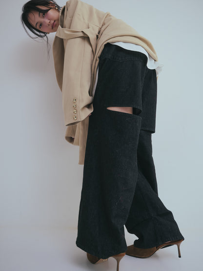 back slit curve denim pants
