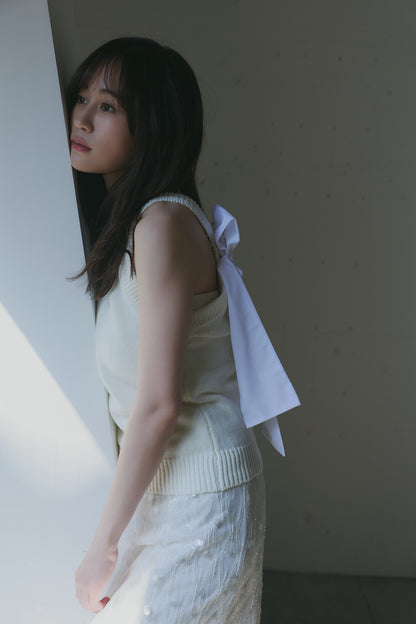 ribbon halter neck knit tops