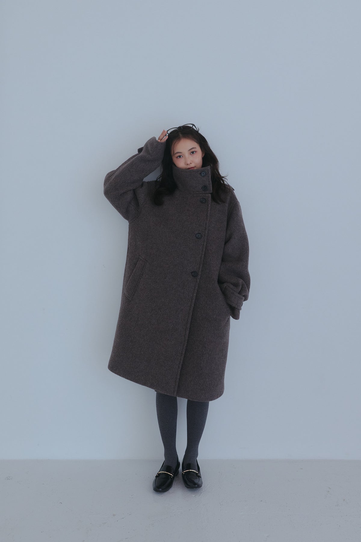 wrap collar wool coat