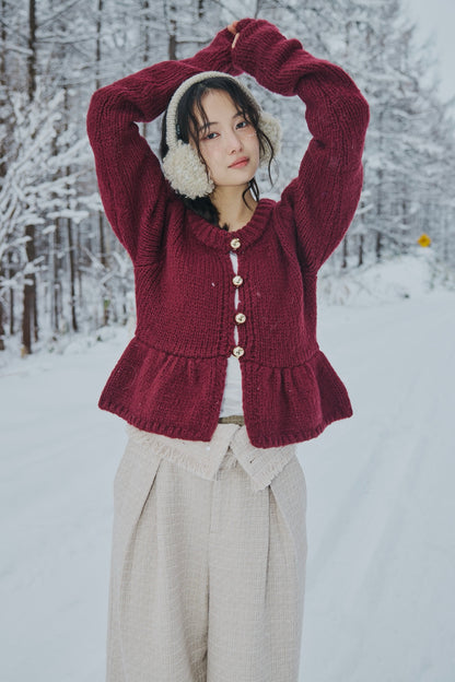 gold button puff sleeve knit