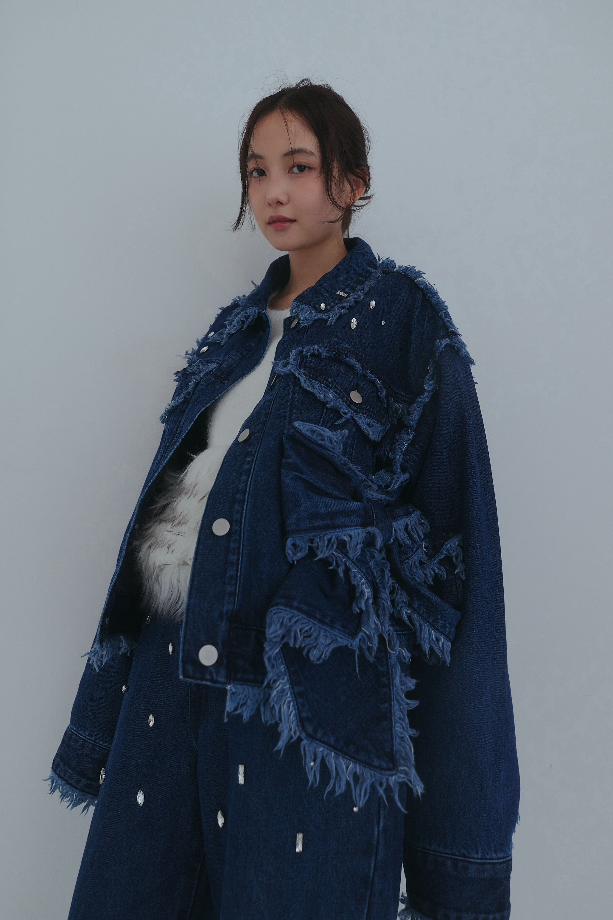 ribbon design denim jacket – andequal