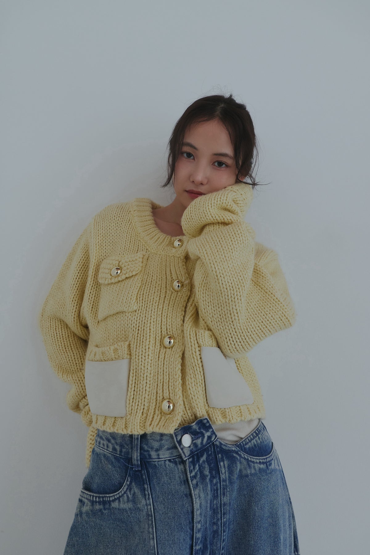 gold button pocket knit