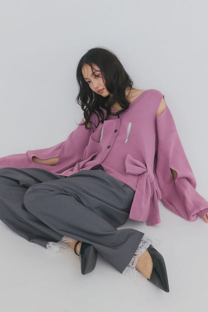 hole ribbon spring cardigan