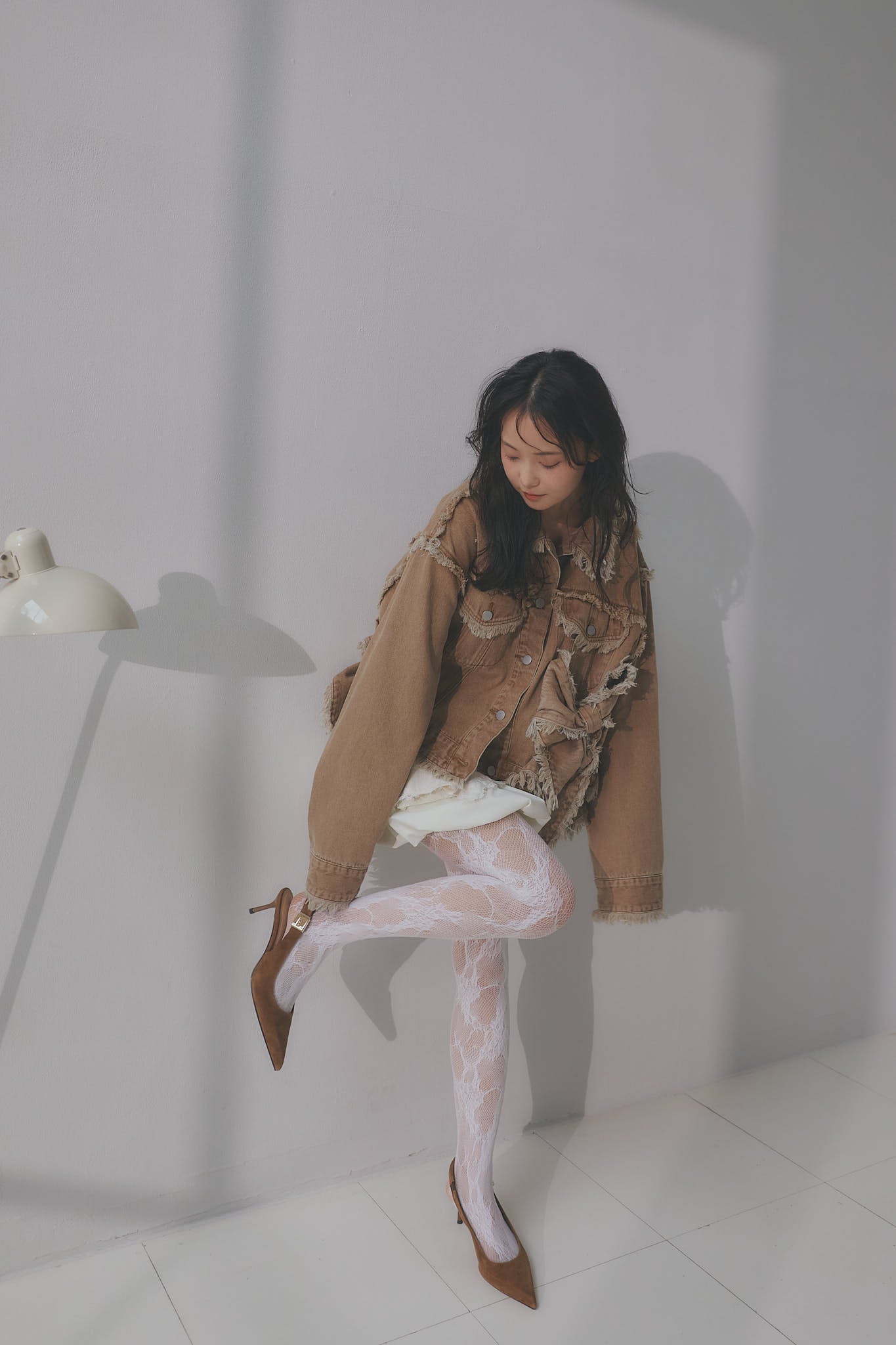 ribbon design denim jacket