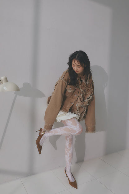 ribbon design denim jacket