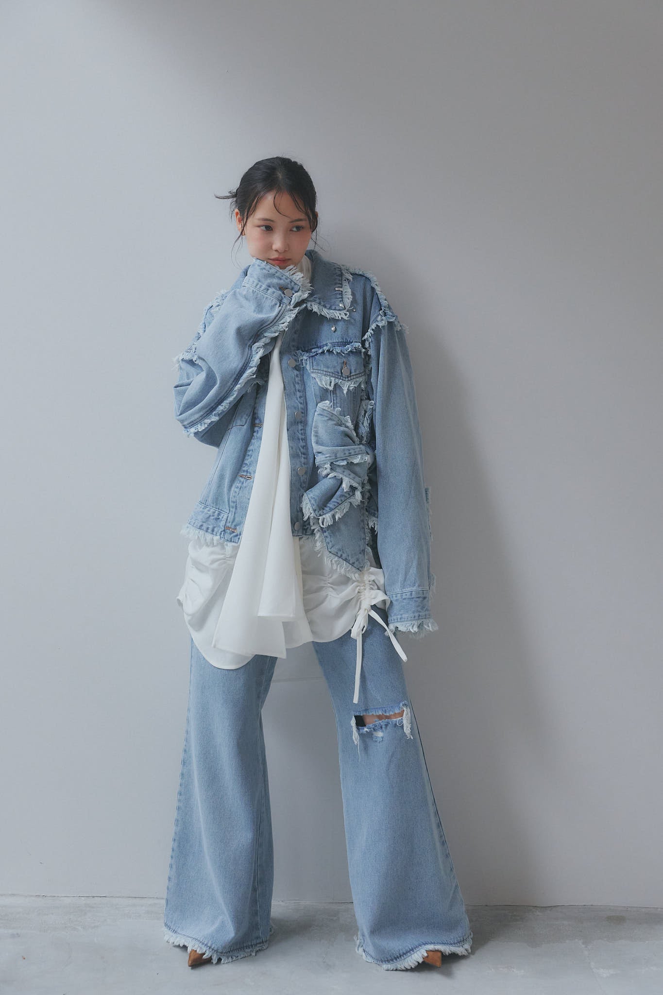 ribbon design denim jacket