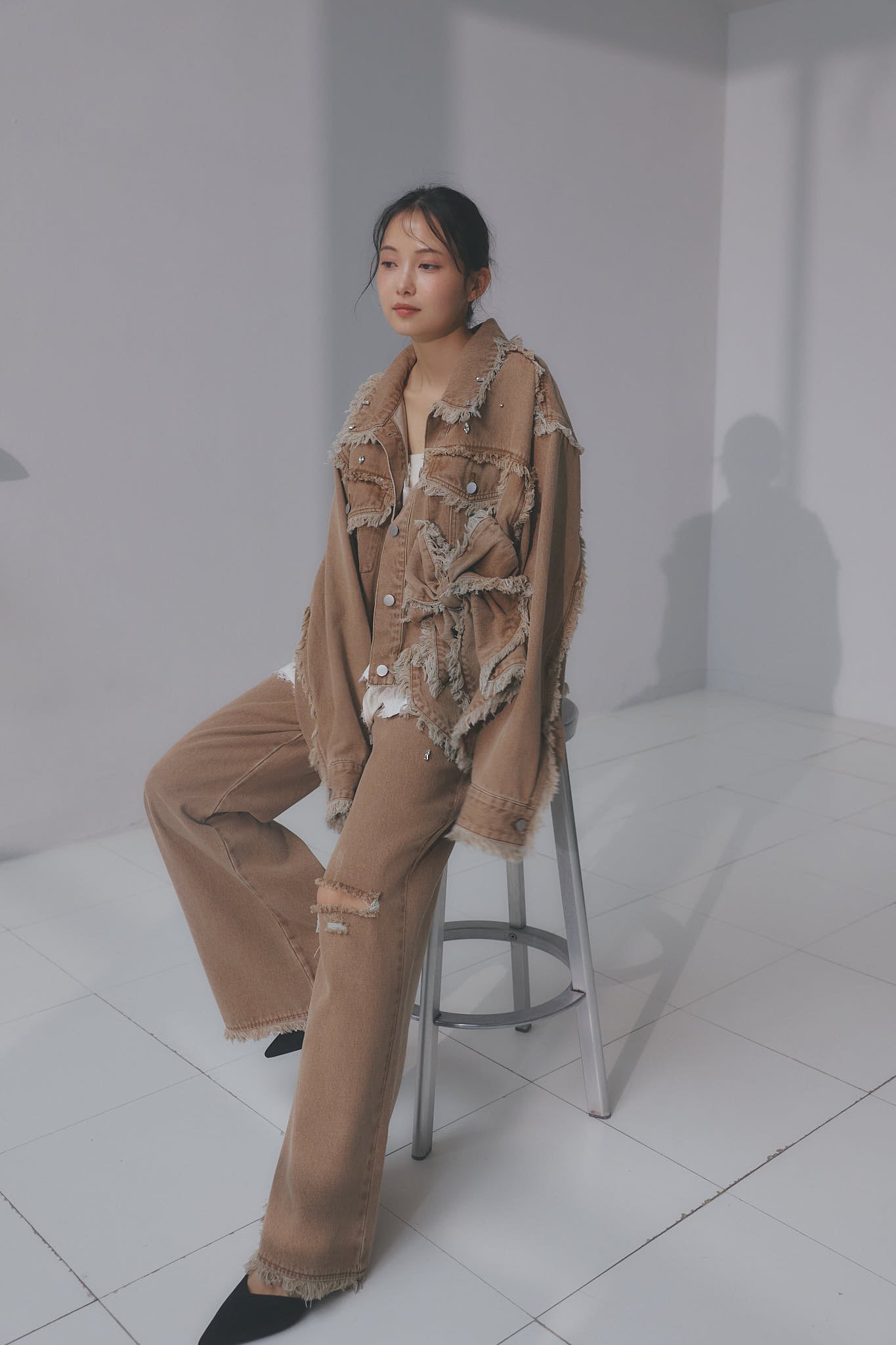 bijou fringe flare denim