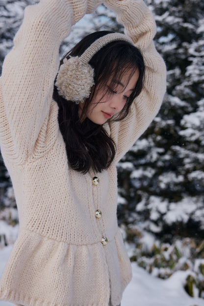 gold button puff sleeve knit