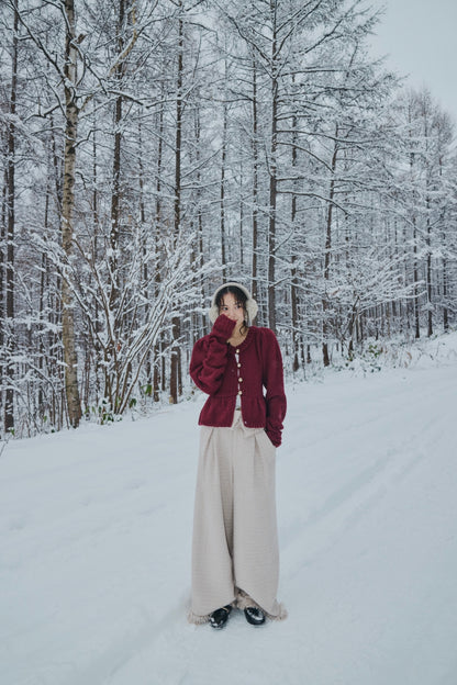 gold button puff sleeve knit
