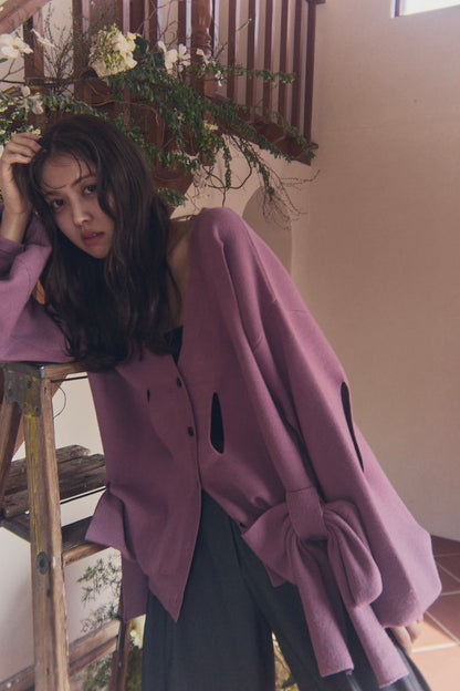 hole ribbon spring cardigan