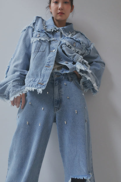 bijou fringe flare denim