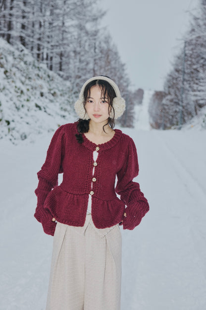 gold button puff sleeve knit
