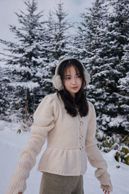 gold button puff sleeve knit