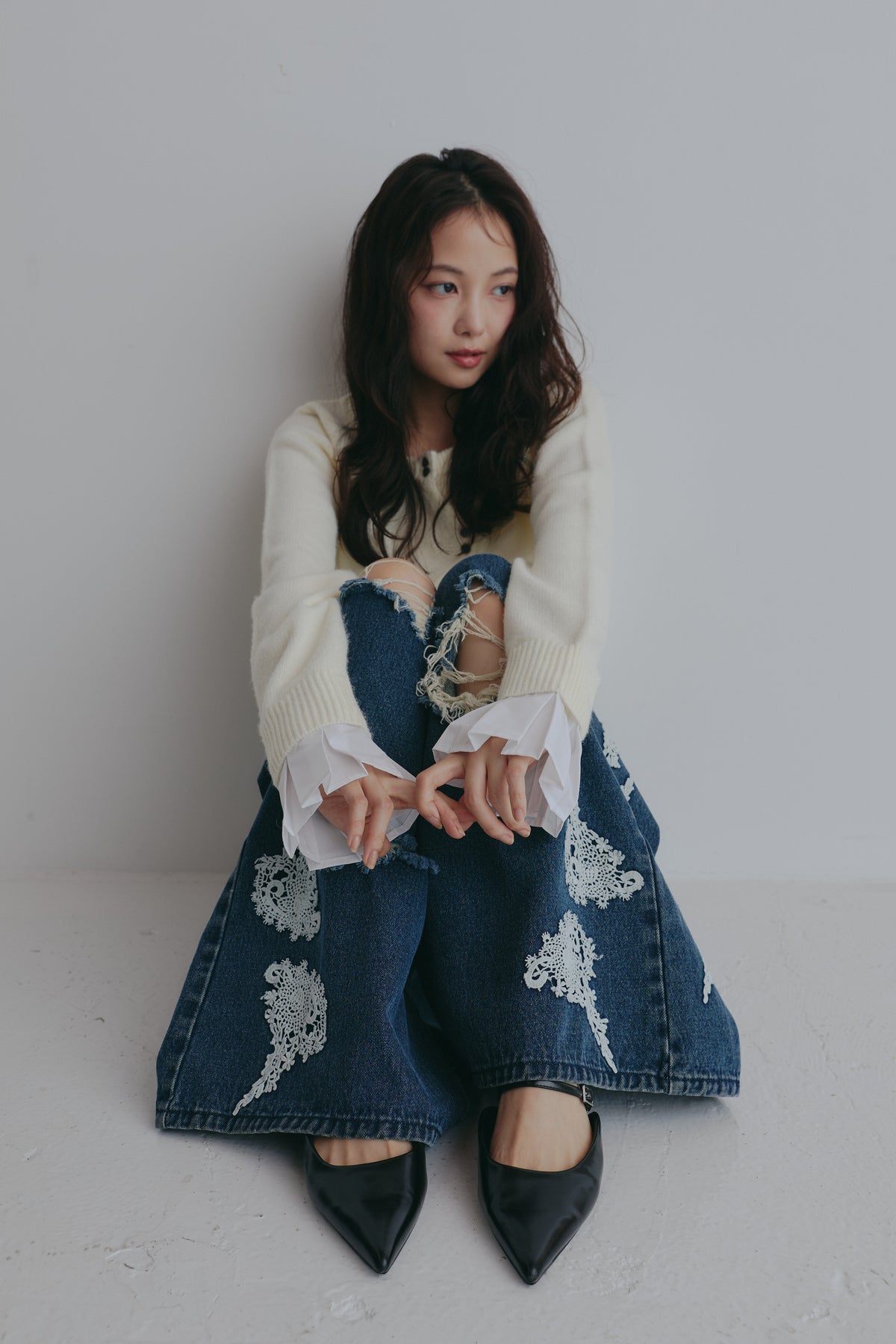 lace damaged denim