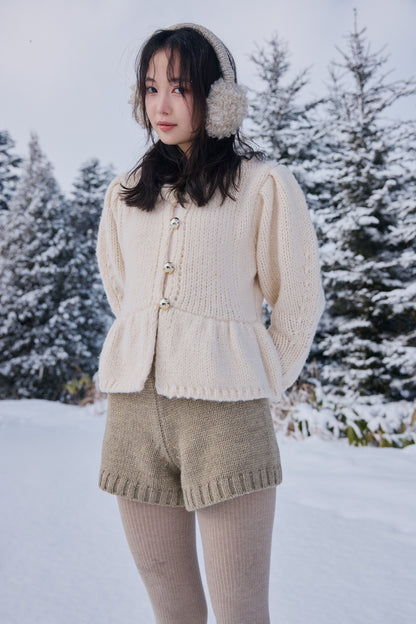 gold button puff sleeve knit
