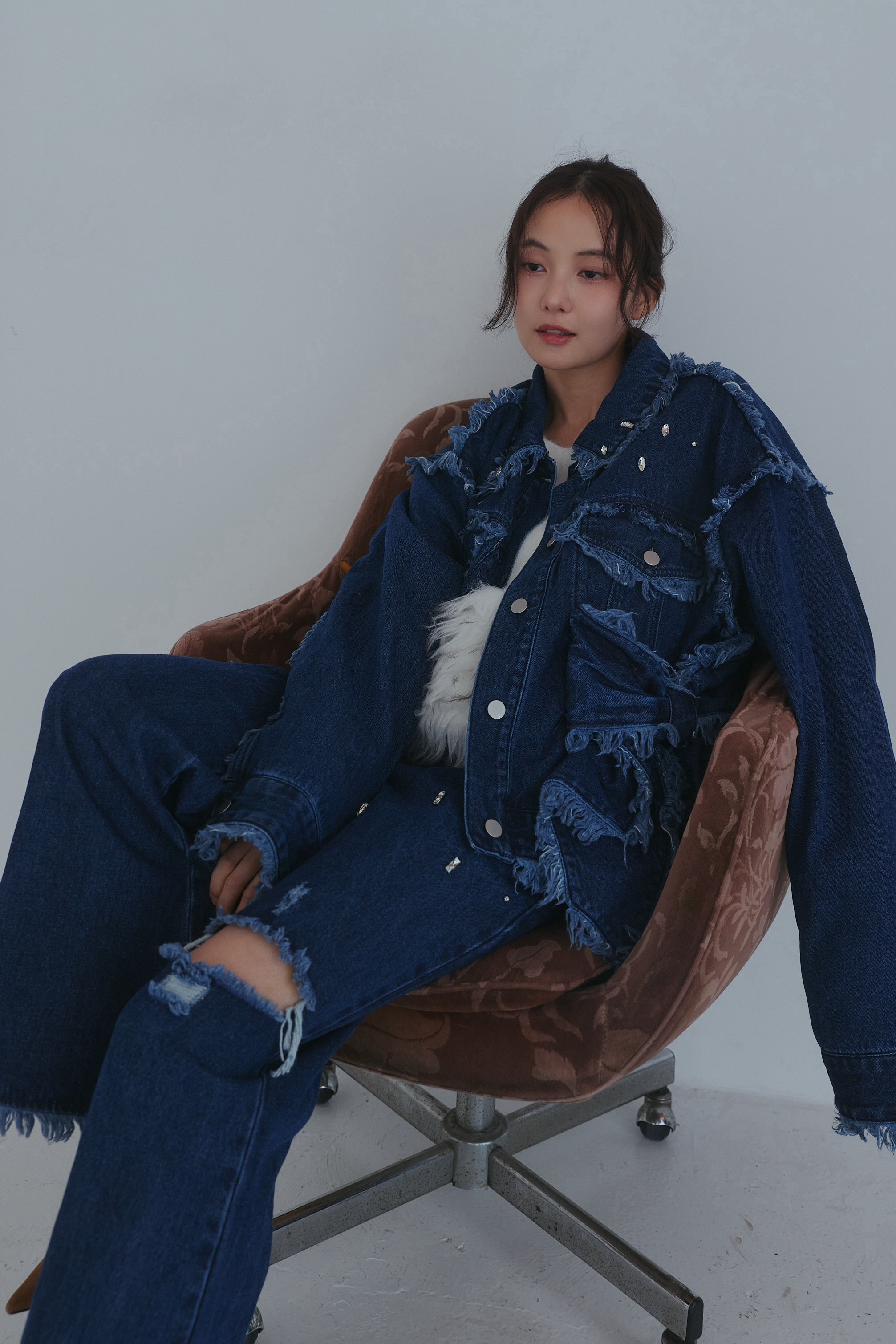 ribbon design denim jacket – andequal