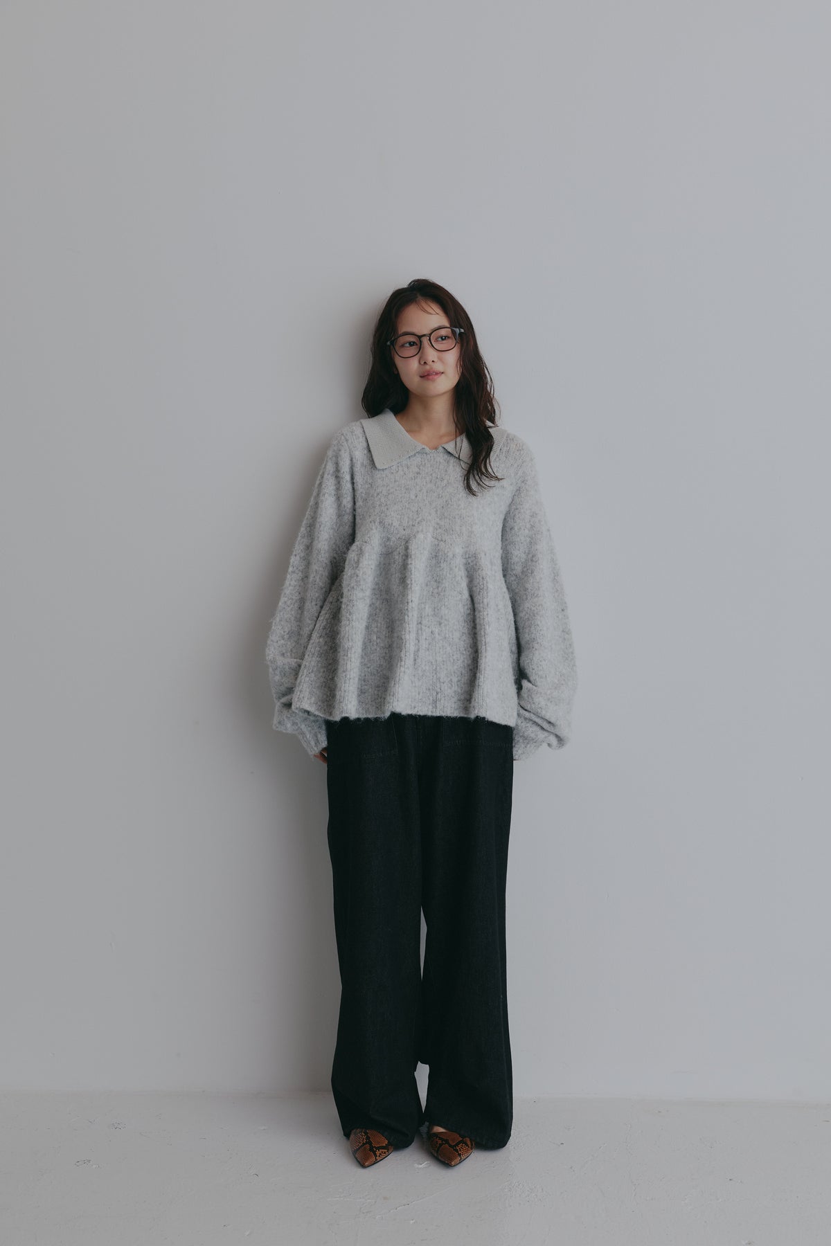 fluffy collar peplum knit