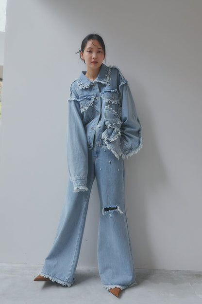 bijou fringe flare denim