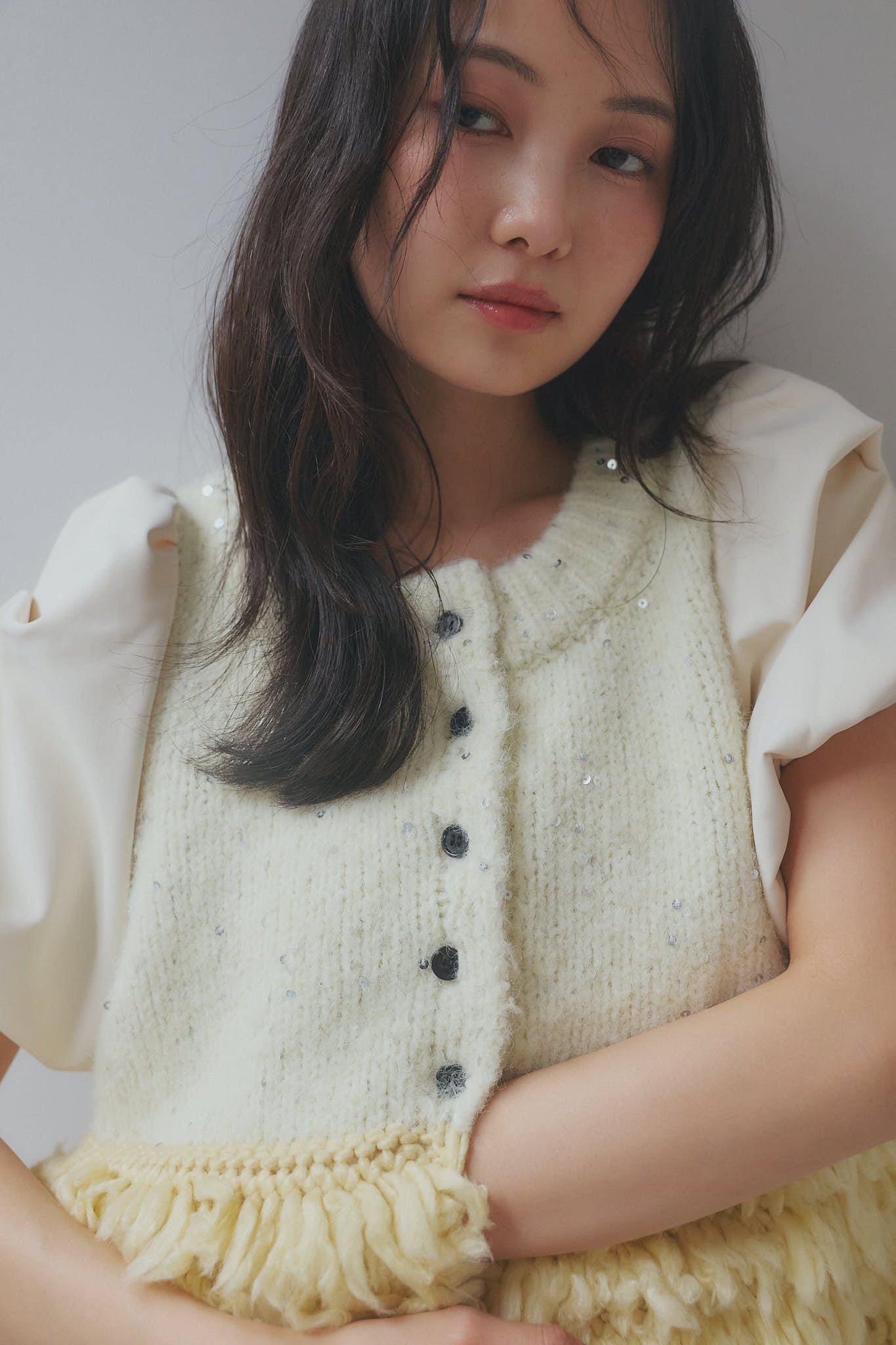 fringe design glitter summer knit