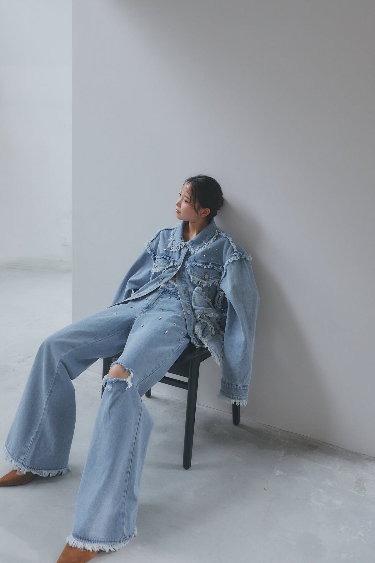 ribbon design denim jacket