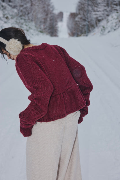 gold button puff sleeve knit
