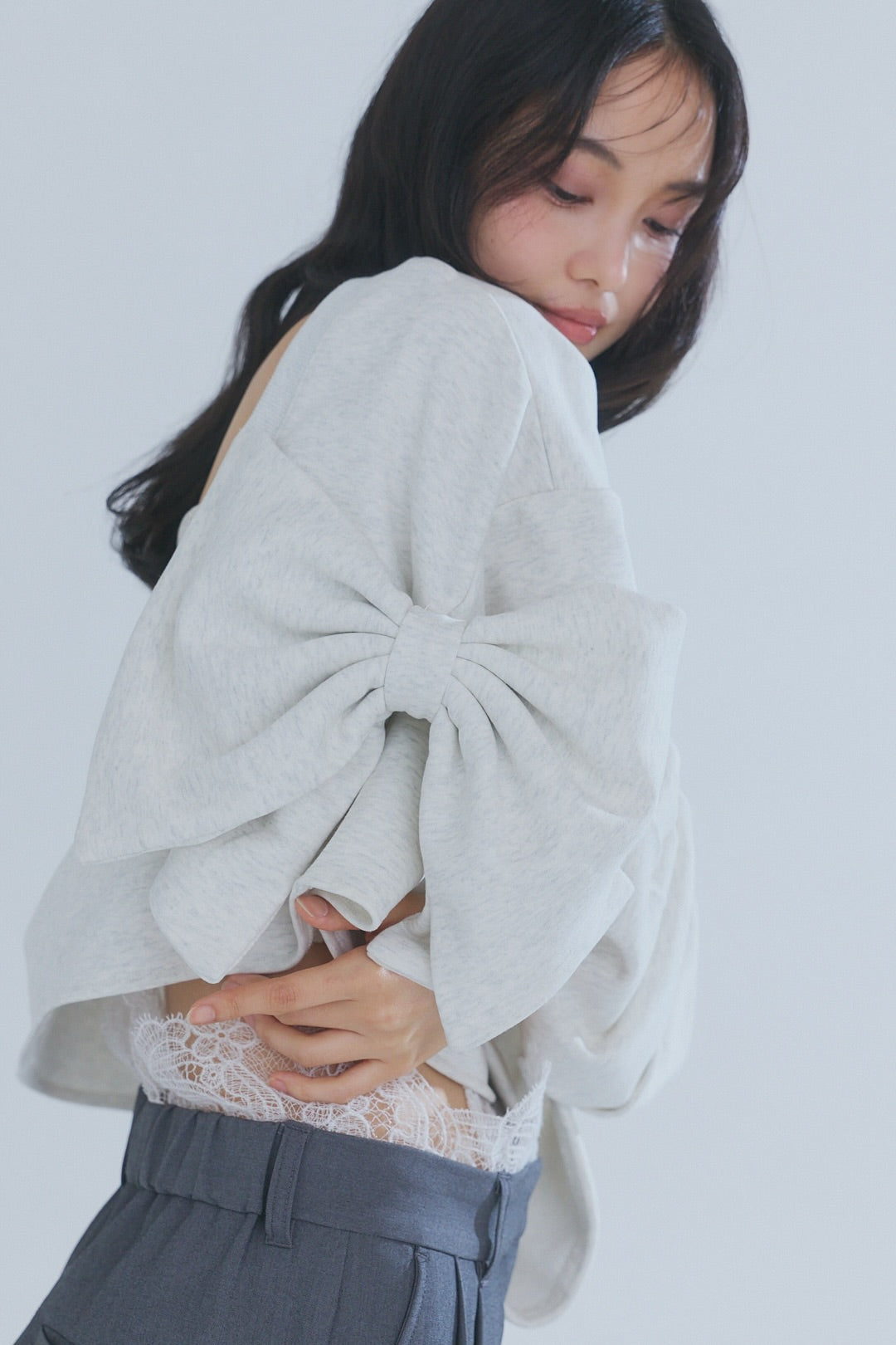トップス andequal back open ribbon sweat back open ribbon sweat – andequal